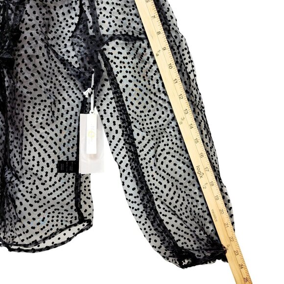 Sheer Black Polka Dot Long Sleeve Blouse With Ruffle Detail Size M - Picture 9 of 9